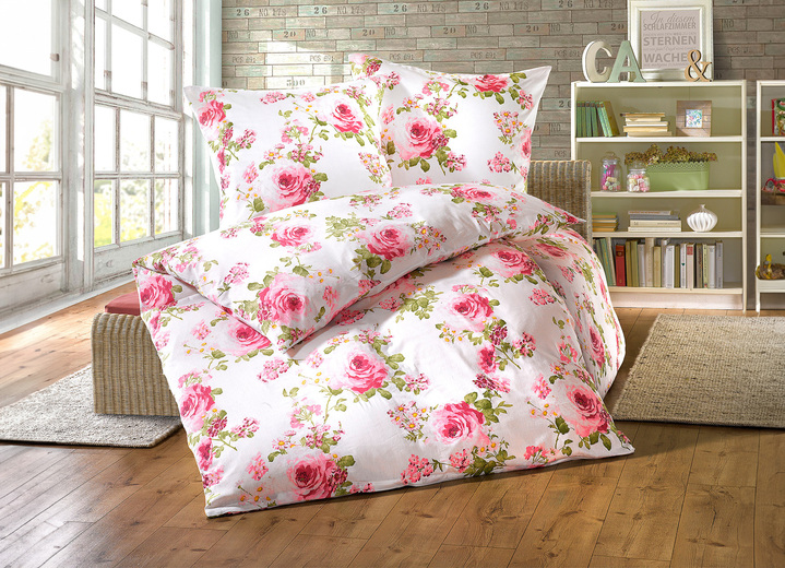 Bettwäschegarnituren - Bettwäsche-Garnitur mit Rosen-Dessin, in Größe 111 (40x80 cm + 135x200 cm) bis 114 (80x80 cm + 155x200 cm), in Farbe MULTICOLOR Ansicht 1