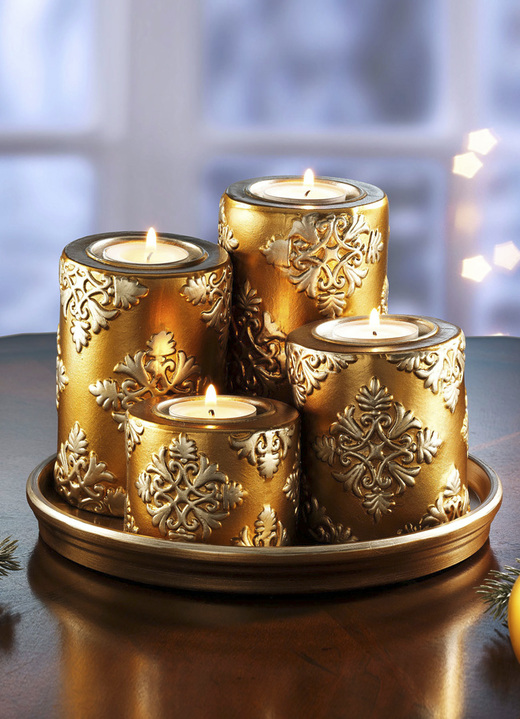 Weihnachtliche Dekorationen - Adventsteelichthalter aus Keramik, in Farbe GOLD Ansicht 1