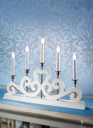 Weihnachtliche Dekorationen - Leuchter aus Holz – Farbe WEISS Weihnachtliche Dekorationen - Leuchter aus Holz, in Farbe WEISS, in Ausführung Leuchter 5-flammig