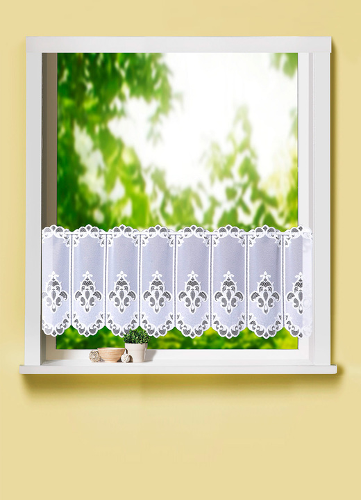 Kurzgardinen - Kurzstore aus Jacquard-Wirkbroche, in Größe 788 (H45xB105 cm) bis 862 (H60xB150 cm), in Farbe WEISS