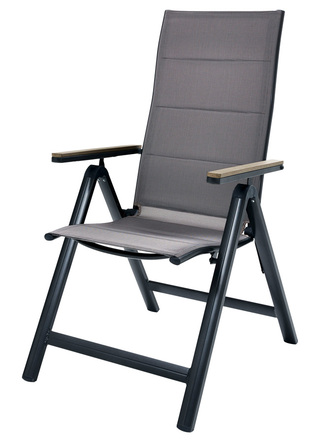 Klappsessel mit Aluminiumgestell und Armlehnen in Holzoptik