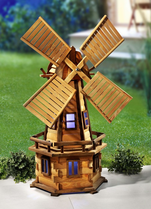 Gartendekoration - Windmühle aus imprägniertem Erlenholz , in Farbe BRAUN, in Ausführung Ohne Beleuchtung