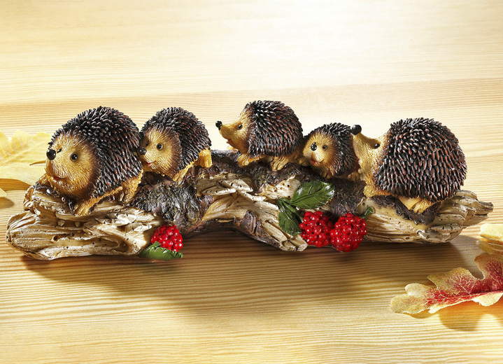 Wohnaccessoires - Igelfamilie auf Holzstamm, aus Steinharz , in Farbe BRAUN