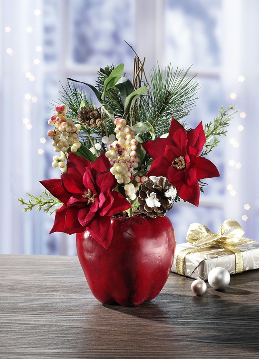 Gestecke & Kränze - Weihnachtsstern im Apfeltopf, in Farbe ROT