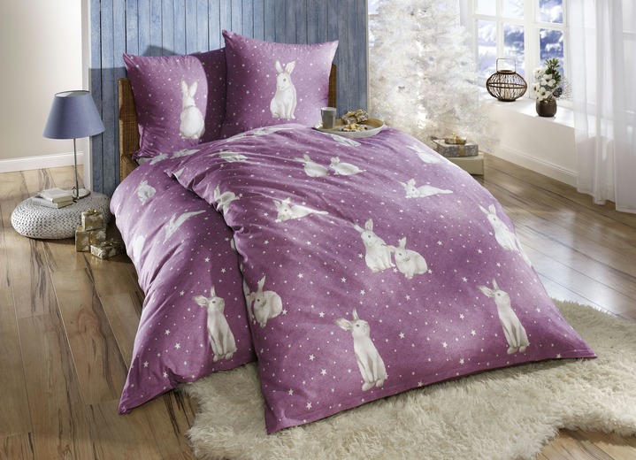 - Edel-Feinbiber Bettwäsche-Garnitur aus Baumwolle, in Größe 112 (80x80 cm + 135x200 cm) bis 115 (80x80 cm + 155x220 cm), in Farbe BEERE Ansicht 2