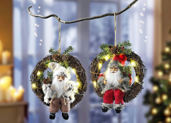 Weihnachtliche Dekorationen - Weihnachtsmann im Kranz, 2er-Set, in Farbe BUNT