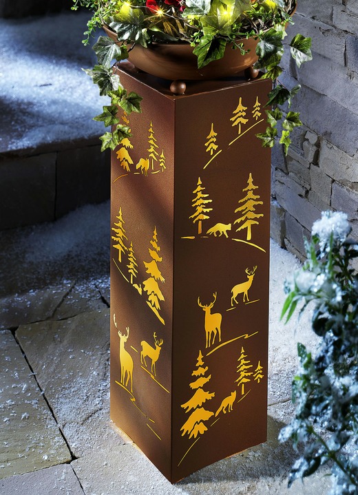 Gartendekoration - EASYmaxx Dekosäule mit Pflanzschale Weihnachten, in Farbe ROST Ansicht 1