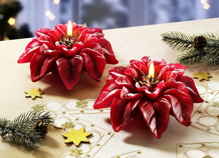 Weihnachtliche Dekorationen - Echtwachskerzen, 2er-Set, in Farbe ROT