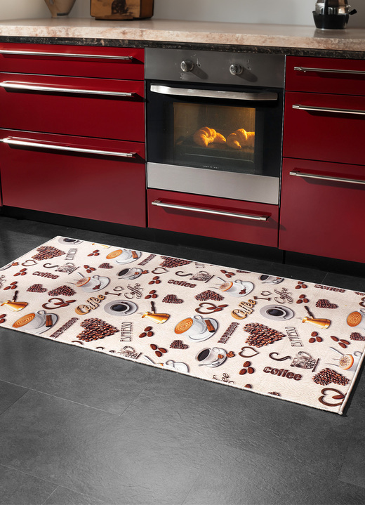 Modern - Küchenläufer und -teppiche mit Kaffeespezialitäten, in Größe 102 (Läufer, 60x115 cm) bis 185 (Teppich, 140x200 cm), in Farbe BEIGE Ansicht 1