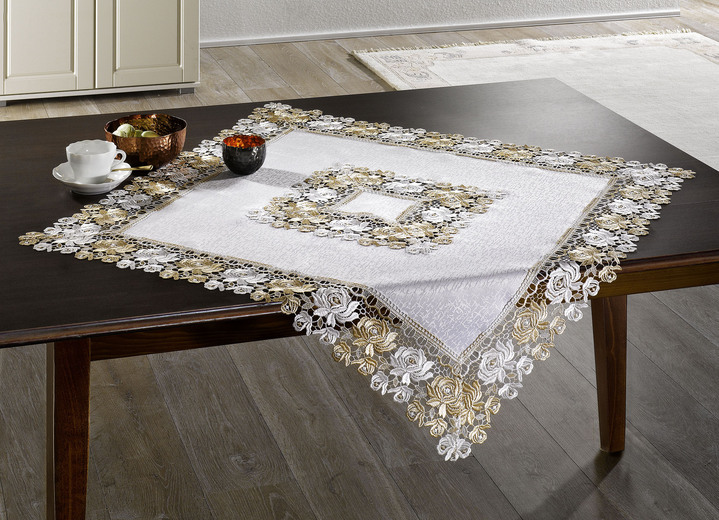 Tischdecken - Tischdecke mit Einfassungen in Spitzen-Optik, in Größe 101 (Läufer, 40x 90 cm) bis 404 (Kissenbezug, 40x 40 cm), in Farbe CREME Ansicht 3