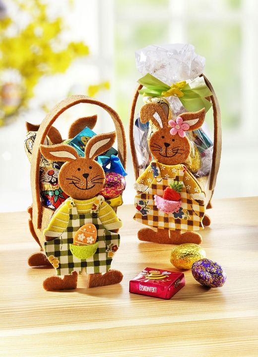 Ostern - Filztasche Hasenpaar, 2er-Set, mit süßer Füllung, in Farbe