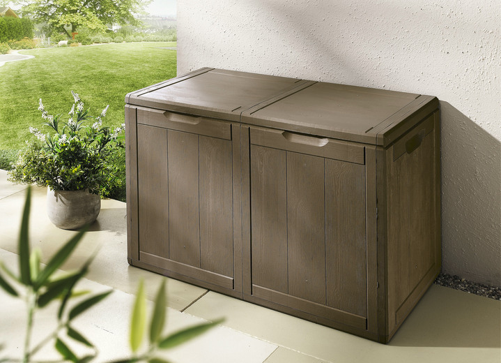 Gartenmöbel - Spritzwasserbeständige Aufbewahrungsboxen in Holzoptik, in Farbe BRAUN, in Ausführung 180 Liter Ansicht 1