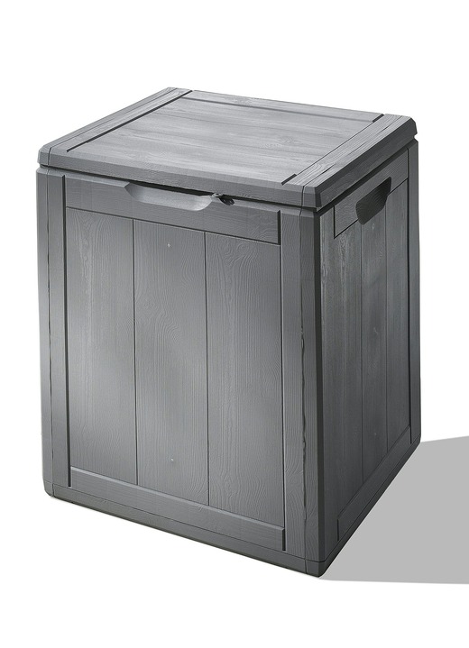 Gartenmöbel - Spritzwasserbeständige Aufbewahrungsboxen in Holzoptik, in Farbe GRAU, in Ausführung 90 Liter Ansicht 1