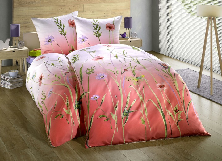 Bettwäschegarnituren - Mako-Satin Bettwäsche-Garnitur mit Reißverschluss , in Größe 112 (80x80 cm + 135x200 cm) bis 115 (80/80 cm + 155/220 cm), in Farbe KORALLE Ansicht 1
