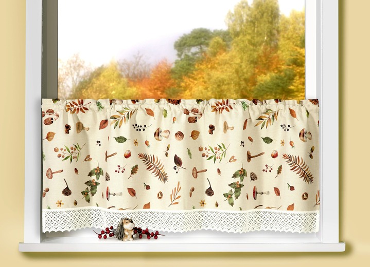 - Kurzstore Herbst mit hochwertiger Häkelspitze, in Größe 860 (H50xB100 cm) bis 890 (H50xB125 cm), in Farbe CREME-BUNT