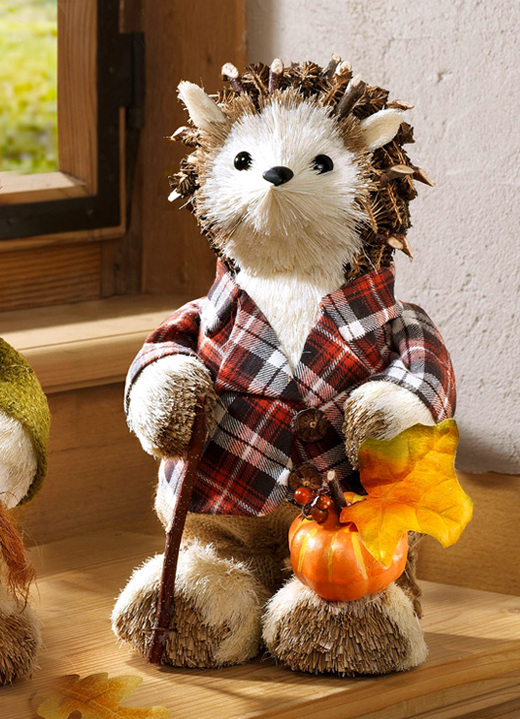 Figuren - Igel aus Bast, Naturzapfen und Holz, in Farbe BRAUN, in Ausführung Mit Maiskolben Ansicht 3