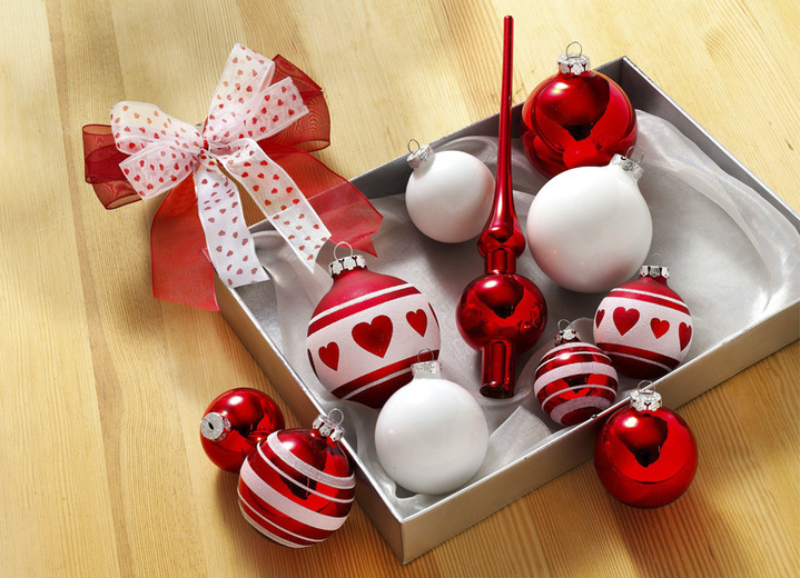 Christbaumschmuck - Hochwertiger, edler Christbaumschmuck, in Farbe ROT-WEISS, in Ausführung Weihnachtsbaumkugeln, Basis-Set, 19-teilig Ansicht 1