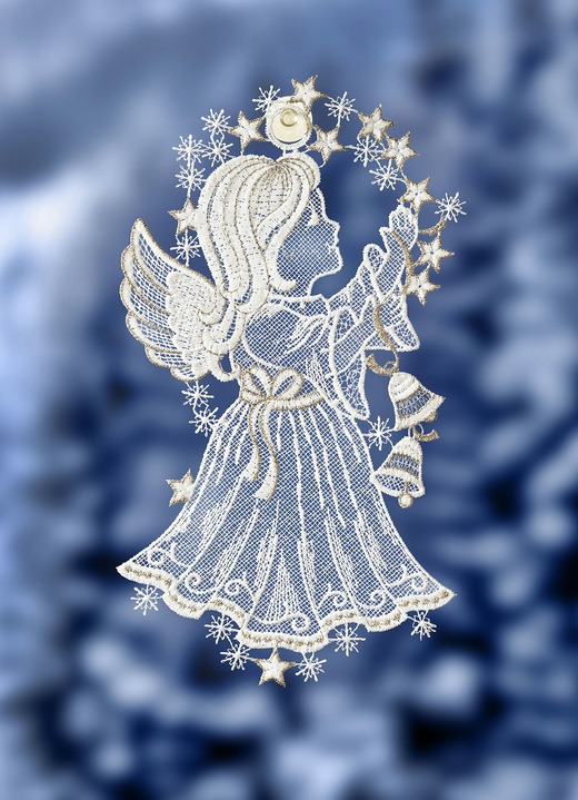 - Fensterbild Engel aus Plauener Spitze, in Farbe WEISS-GOLD