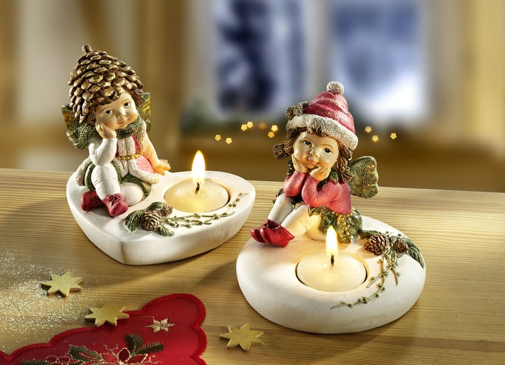 Weihnachtliche Dekorationen - Teelichthalter Winterkinder, 2er-Set, in Farbe WEIß