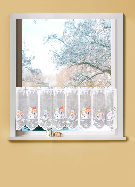Kurzgardinen - Kurzstore mit Schneemännern, in Größe 784 (H45xB 90 cm) bis 864 (H60xB165 cm), in Farbe COLORIERT Ansicht 1