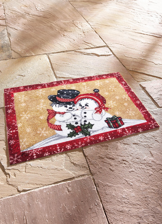 Fußmatten - Fußmatte mit Schneemann-Motiv, in Farbe ROT-BEIGE – Farbe ROT-BEIGE – Ansicht 