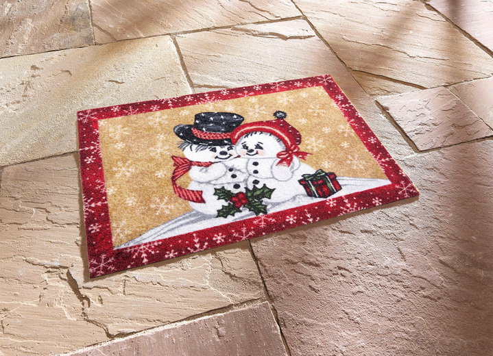 Fußmatten - Fußmatte mit Schneemann-Motiv, in Farbe ROT-BEIGE Ansicht 2