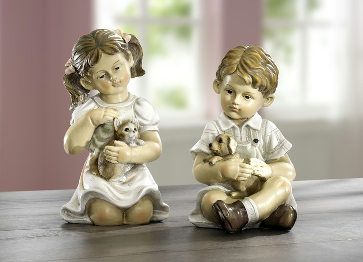 Figuren - Kinder mit Haustier von Hand bemalt, in Farbe CREME, in Ausführung Junge mit Hund Ansicht 4