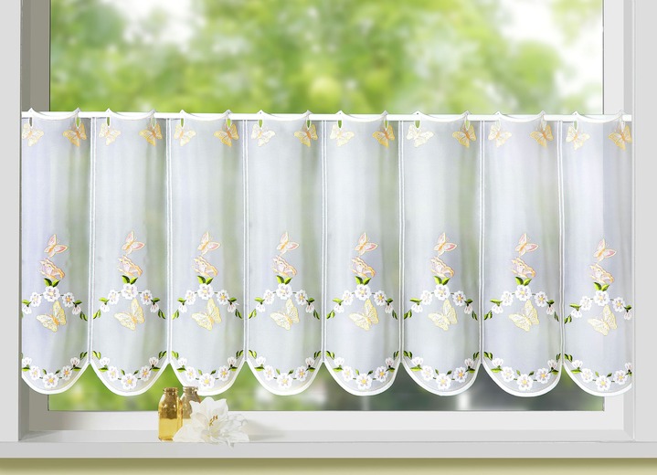 - Kurzstore mit echter Plauener Stickerei, in Größe 661 (H30xB 95 cm) bis 876 (H50xB160 cm), in Farbe WEISS-BUNT Ansicht 2