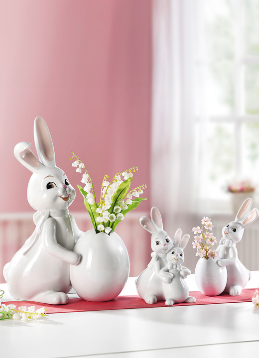 SALE % - Lustige Hasen aus Porzellan, in Farbe WEISS, in Ausführung Hase mit Ei-Vase, klein Ansicht 1