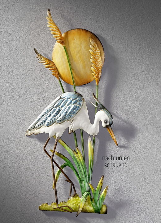- Wanddekoration Fischreiher, von Hand bemalt, in Farbe BLAU-WEISS, in Ausführung nach unten schauend Ansicht 1