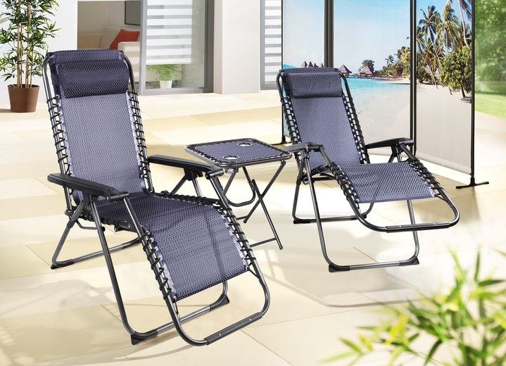 Gartenmöbel - Praktisches, 3-teiliges Relax-Set zum Super-Preis, in Farbe SCHWARZ-BLAU Ansicht 1