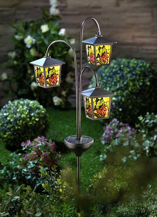 Gartenbeleuchtung - Solar-Laternen-Trio mit Schmetterlingsmotiven, in Farbe BUNT