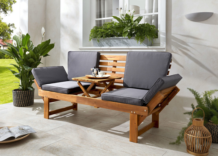 Garten - Funktionsbank aus Akazienholz inkl. Kissen, in Farbe BRAUN Ansicht 2