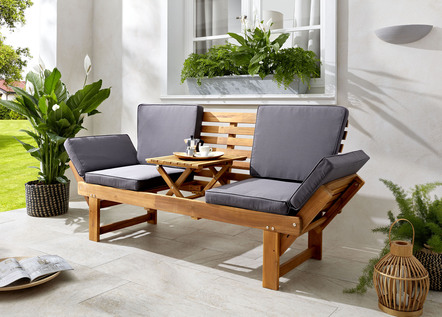 Garten - Funktionsbank aus Akazienholz inkl. Kissen, in Farbe BRAUN – Farbe BRAUN – Ansicht 