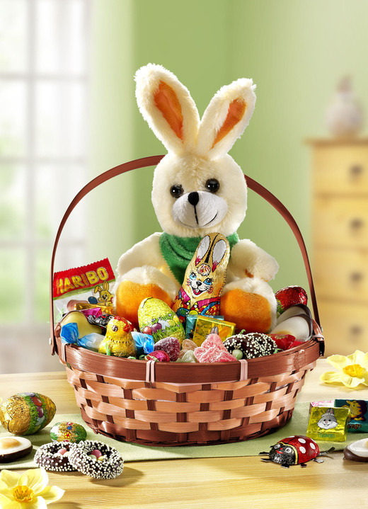 - Gefüllter Osterkorb mit Plüsch-Hase, in Farbe BUNT