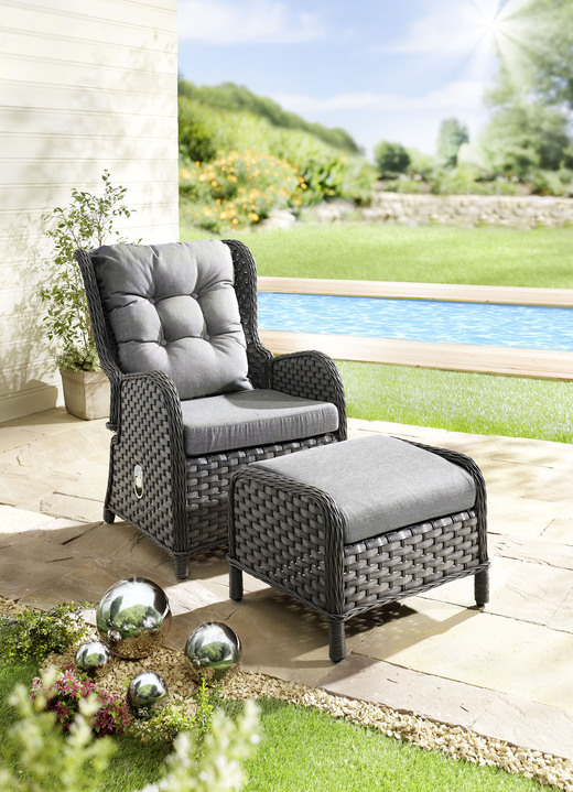 Gartenmöbel - Relax-Ohrensessel mit verstellbarer Rückenlehne, in Farbe GRAU, in Ausführung Relax-Ohrensessel mit passendem Fußteil Ansicht 1