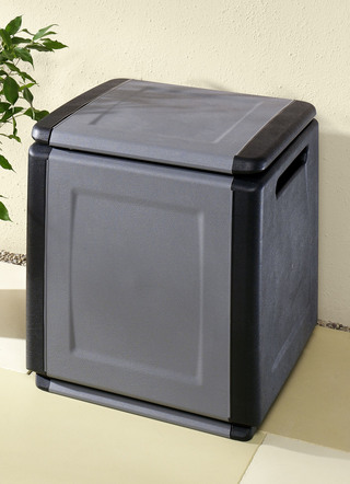 Gartenmöbel - Gartenboxen aus robustem Polypropylen – Farbe GRAU – Ansicht  Gartenmöbel - Gartenboxen aus robustem Polypropylen, in Farbe BEIGE, in Ausführung klein – Farbe GRAU – Ansicht