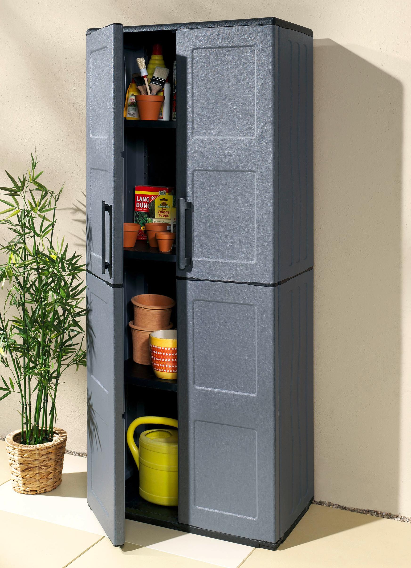 Gartenmöbel - Gartenschrank mit soliden Stahlscharnieren, in Farbe GRAU, in Ausführung klein Ansicht 3