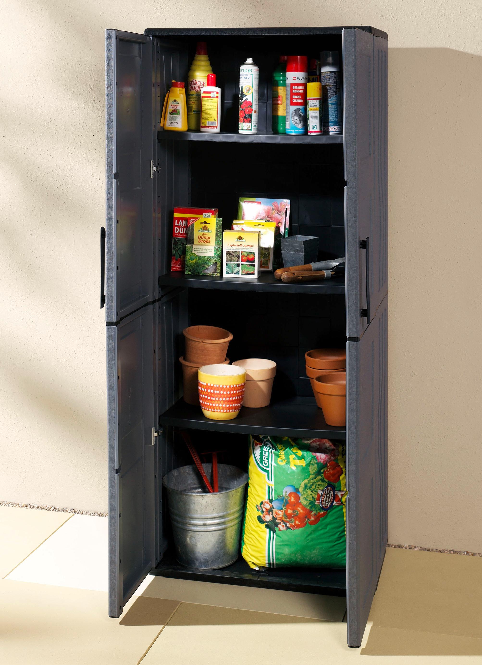 Gartenmöbel - Gartenschrank mit soliden Stahlscharnieren, in Farbe GRAU, in Ausführung klein Ansicht 4