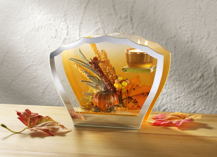 Geschenkideen - Teelichthalter aus Glas, in Farbe ORANGE