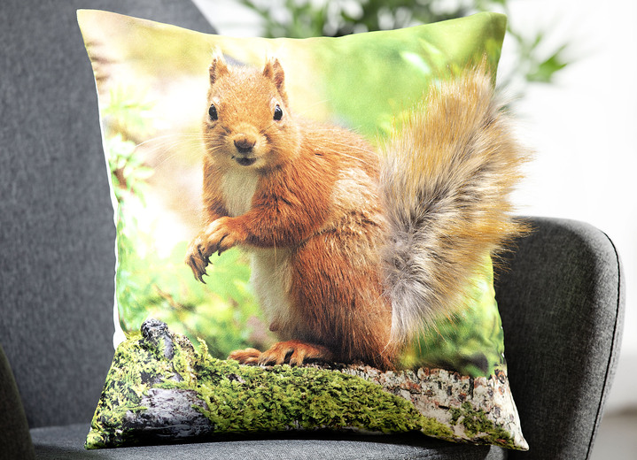 Dekokissen & Hüllen - Kissenbezug Eichhörnchen mit aufgesetztem Fellschwanz, in Farbe BUNT