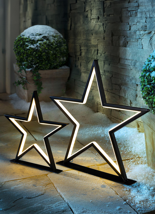 Winterlicher Garten - LED-Metallstern, in Farbe SCHWARZ-WEISS, in Ausführung klein