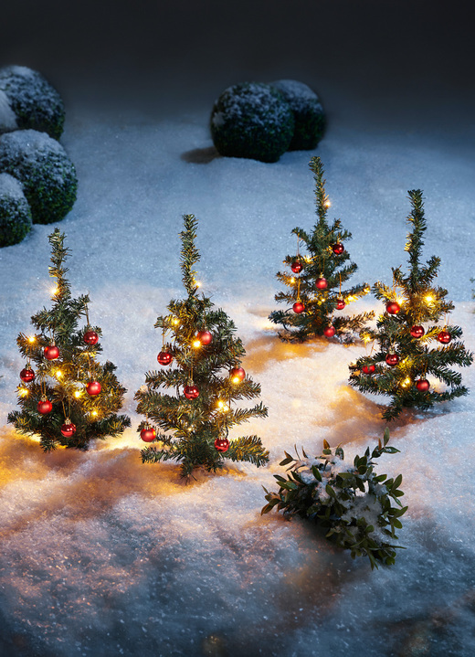 Außendekorationen - LED-Tannen mit Kugeln, 4er-Set, in Farbe GRÜN Ansicht 2