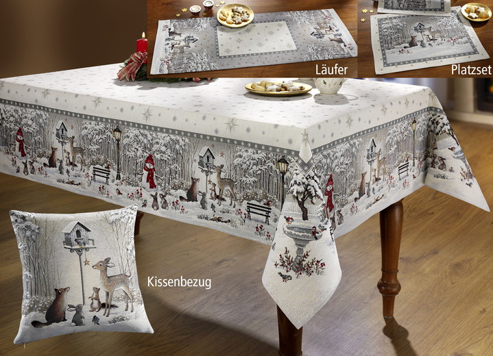 Weihnachtliche Dekorationen - Tisch- und Raumdekoration aus Gobelin, in Größe 100 (2 Platzsets, 33x 45 cm) bis 404 (Kissenbezug, 45x 45 cm), in Farbe CREME