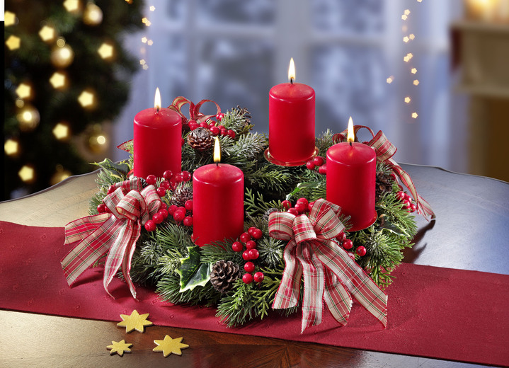- Wiederverwendbarer Adventskranz, in Farbe ROT-GRÜN Ansicht 1