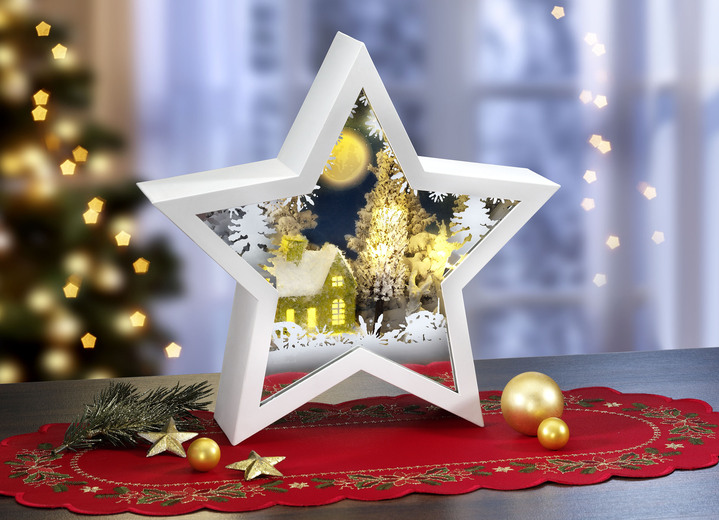 Weihnachtliche Dekorationen - Beleuchteter 3D-Stern, batteriebetrieben, in Farbe WEIß