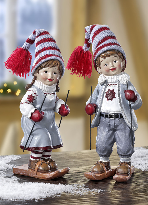 Weihnachten - Winterkinder, 2er-Set, in Farbe ROT-GRAU, in Ausführung Winterkinder Höhe: 20 cm Ansicht 1