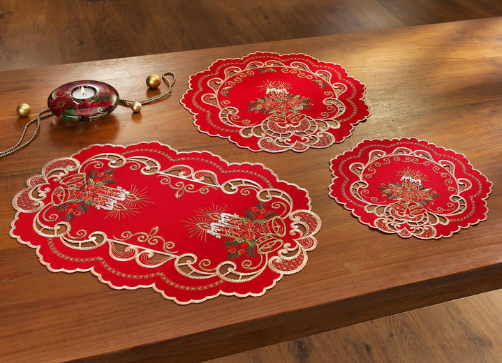 Tischdecken - Aufwendig gestaltete Tisch- und Raumdekoration, in Größe 101 (Deckchen oval, 35x 50 cm) bis 404 (Kissenbezug, 40x 40 cm), in Farbe ROT Ansicht 1