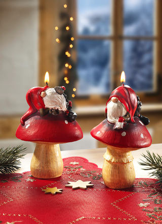 Weihnachten - Echtwachskerzen Wichtel, 2er-Set, in Farbe ROT