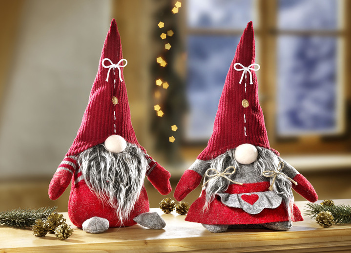 Weihnachtliche Dekorationen - Wichtel, 2er-Set, in Farbe ROT-GRAU